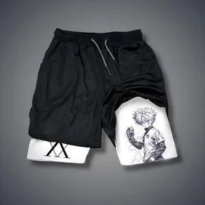 Anime Double-Layer Sports Shorts Graphic Shorts Black Shorts Camo Shorts Streetwear Shorts Men Outfits Men Short Shorts Vacation Outfits Shorts