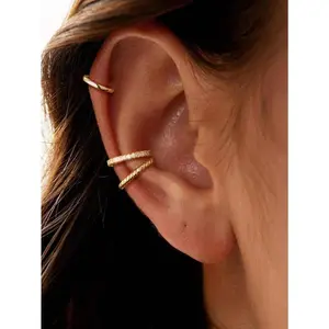 3 Pcs/Set Non Piercing Gold Ear Cuffs Thin Cubic Zirconia Huggie Hoop Cartilage Earring Ear Cuffs For Women Jewelry Gift