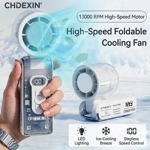 Turbo Fan Transparent Mecha Style 100-Speed Handheld Cooling Fan Foldable LED Digital Display