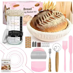 Beginner Sourdough Starter Kit, Sourdough Bread Baking Supplies, Banneton Bread Proofing Basket Set with Glass Sourdough Starter Jar, Sour Dough Bread Making Tools Kit Baking Gifts for Women Mom Wife