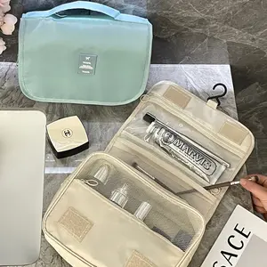 Chic Waterproof Hanging Toiletry Bag for Women - Large Capacity, Portable & Foldable Makeup Organizer with Hook