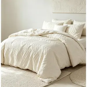Tufted Boho Comforter Set California King, Beige Bohemian Farmhouse Bedding Set, 3 Pieces All Season Soft Microfiber Comforter & Pillow for Girls Teens