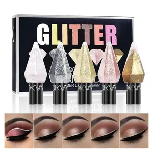 LOOKAVE 5-piece Liquid Glitter Eyeshadow Set, colorful eyeliner pencil, stackable anti-crease liquid eyeshadow, long-lasting waterproof highlight, glossy eyeshadow pencil, women's eye makeup gift