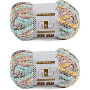 Chunky Heather Multi Yarn - 2 Pack (49 Yards Each Skein), Rainbow Multi, Gauge 6 Super Bulky