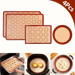 4 Pcs Macaron Baking Mat, Silicone Baking Mat, High-Temperature Resistant Oven Mat, Oven Baking Pan Liner, Pastry Dough Mat, Food-Grade Non-stick Material, Suitable for Bread, Cookies, Pastries, Macaron Dough, Baking Tools, Kitchen Accessories