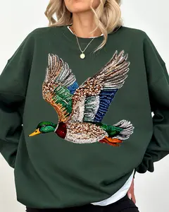 Faux Rhinestone Mallard Duck Flying Sweatshirt, Duck Hunting Season Crewneck, Country