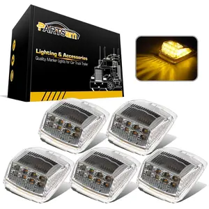 Partsam 5pcs 17 LED Clear Lens 5 * 3.75" Amber Cab Marker Top Roof Running Truck Cab Light Waterproof Top Reflective Lights Compatible with Peterbilt/ /Freightliner/Mack