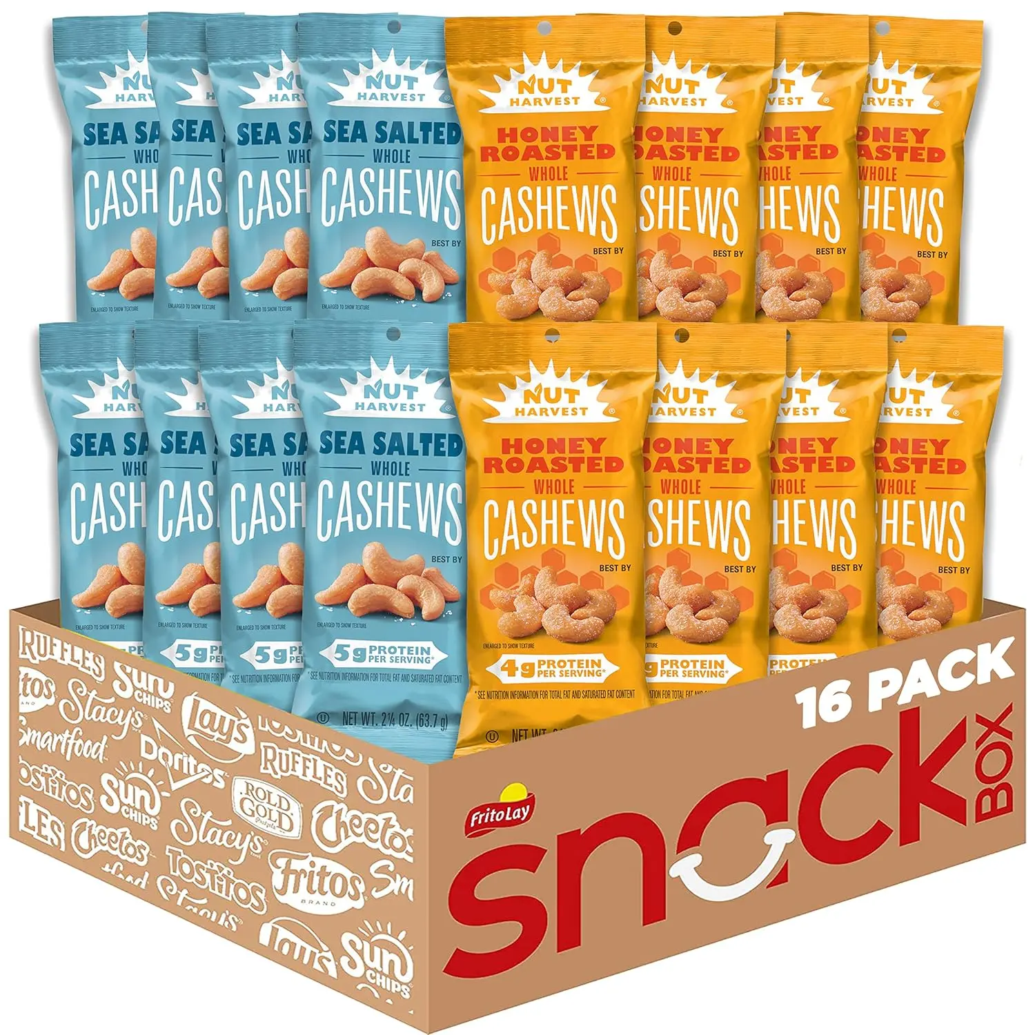 Nut Harvest, Sweet & Salty Cashews Variety Pack, 2.25 Ounce (Pack of 16) Protein Snack