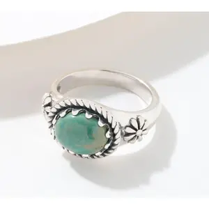American West East West Gemstone Concha Ring, Sterling Silver