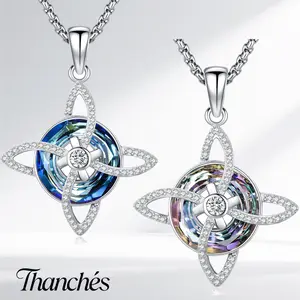 Thanches Witch's Knot Necklace 925 Sterling Silver Pagan Wiccan Talisman Protection Crystal Pendant Religious Faith Amulet Gifts for Women Wife Mom Mother's Day