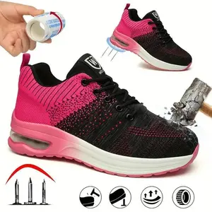 1 Pair of Women’s Safety Shoes with Steel Toe Cap, anti-crush and anti-stab protection, lightweight and comfortable work shoes, fashionable casual closed-toe labor protective footwear