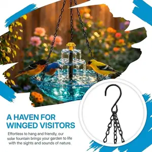 2026 Solar Cascade Hanging Bird Bath Fountain - A three-tier outdoor water feature designed specifically for hummingbirds, easy to clean with a 9.3-inch glass basin, equipped with a solar pump, attracting wild birds to the garden and terrace