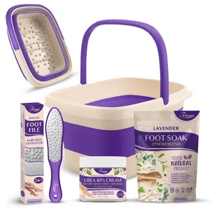Fivona Foot Care Kit 4 in 1 - Soak Blend with Epsom Salt, Lavender and Essential Oils - Collapsible Foot Soak Bath - 40% Urea Cream - Dual Foot File