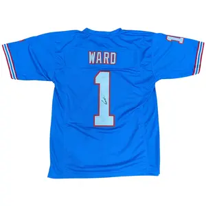 Cameron Cam Ward Autographed Tennessee (Houston Throwback Baby Blue #1) Custom Jersey - JSA