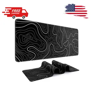 Mouse Pad Gaming Mousepad 31.5 x 11.8in Large Mouse Pad Black with White Topographic Line