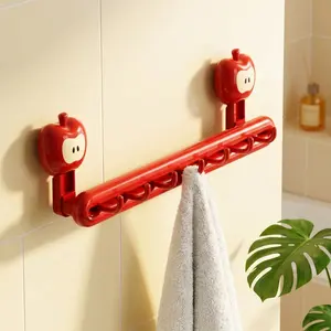Cute Apple Wall Hook Rack| No-Drill Adhesive Bathroom Organizer| Dopamine Home Decor for Towels & Brushes