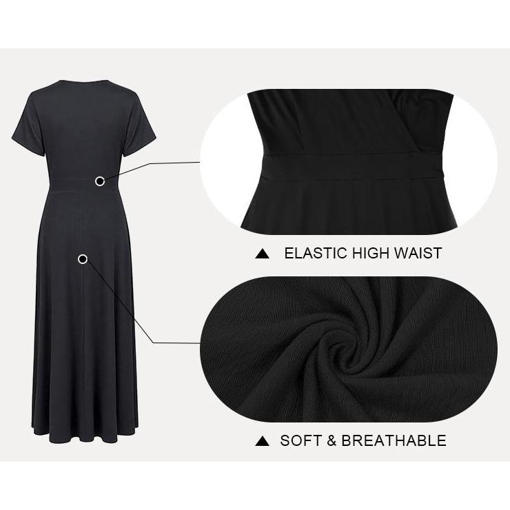 AUSELILY Maxi Dresses for Women V neck Ankle Length Floral Print Beach Long Flowy Dress with Pockets