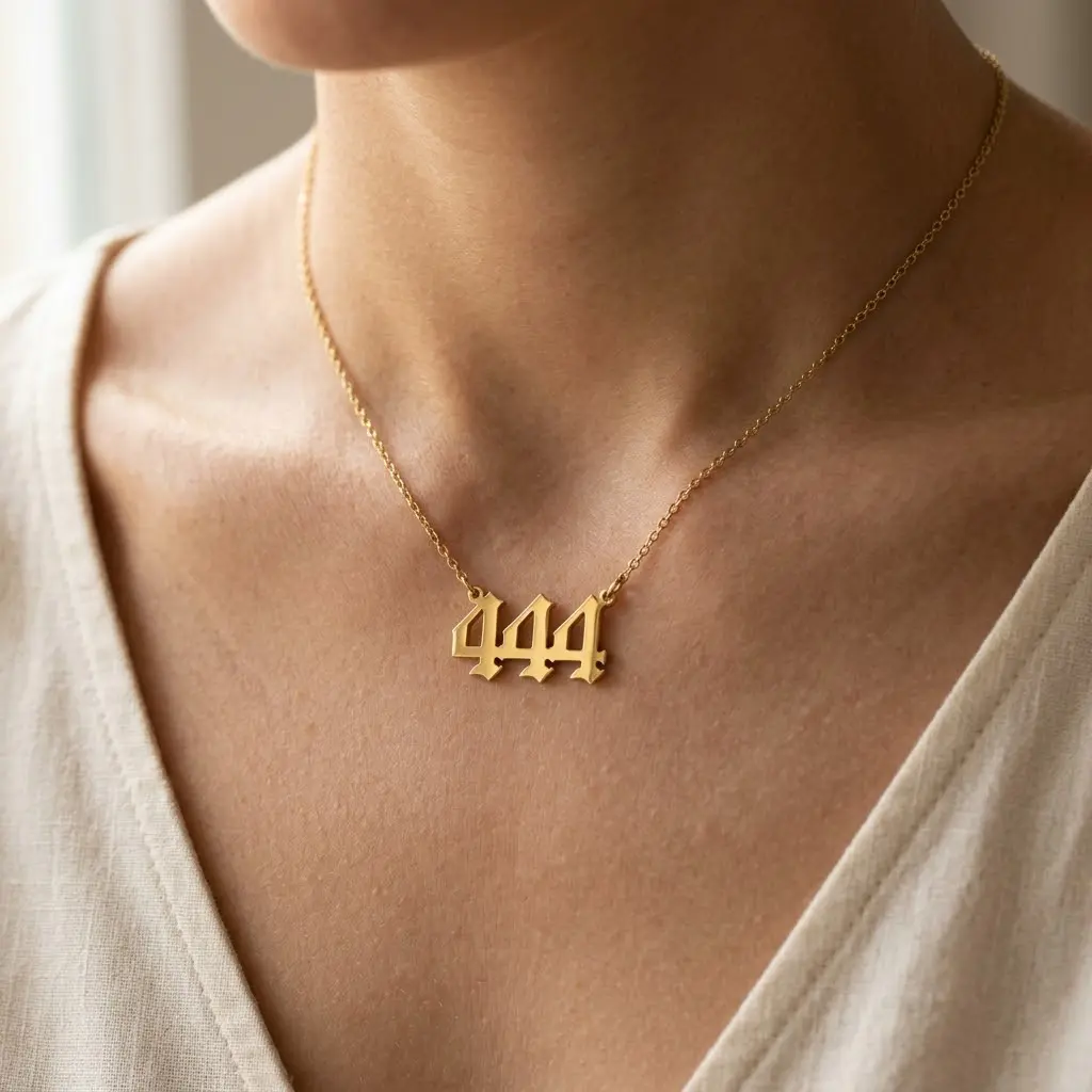 18K Gold Plated Angel Number Choker Necklace for Women Girls, Stainless Steel 444 Numerology Pendant Necklace, Spiritual Jewelry Birthday Gift for Her backtoschool