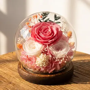 FIACO Preserved Real Rose Glass Dome Gift, Long-Lasting Eternal Flowers for Mom Women Birthday Memorial Mother's Day, Forever Fresh Roses for Her