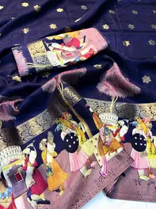 Premium Ajrakh Georgette Saree with 5-Inch Jacquard Border
