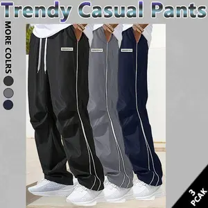 Men‘s Loose Sports Pants Men Trousers Grey Side Stripeswith Gold Accent Stripe Comfortable DesignAthleisure Style Bottoms Athletic Bottoms Gymwear streetwear fall outfits outfits men gym athletic clothes