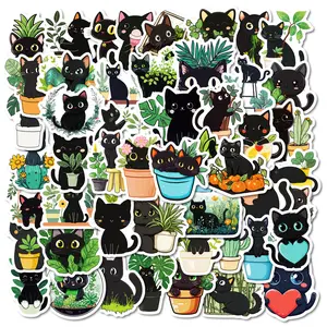 50PCS Hand Drawn Plant Black Cat Graffiti Stickers DIY Phone Case Water Bottle Guitar Computer Skateboard Cartoon Decals Toys