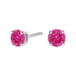 14K White Gold 1.0 Cttw Round Brilliant Cut Lab Grown Pink Diamond 4-Prong Classic Solitaire Earrings (Pink Color, VVS2-VS1 Clarity)