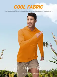 Men's Cool Fabric Sun Protection Jacket, Breathable Sweat-Wicking Skin-Friendly, Hooded Pocket Design, Outdoor Hiking Fishing Cycling UV Protection Long Sleeve