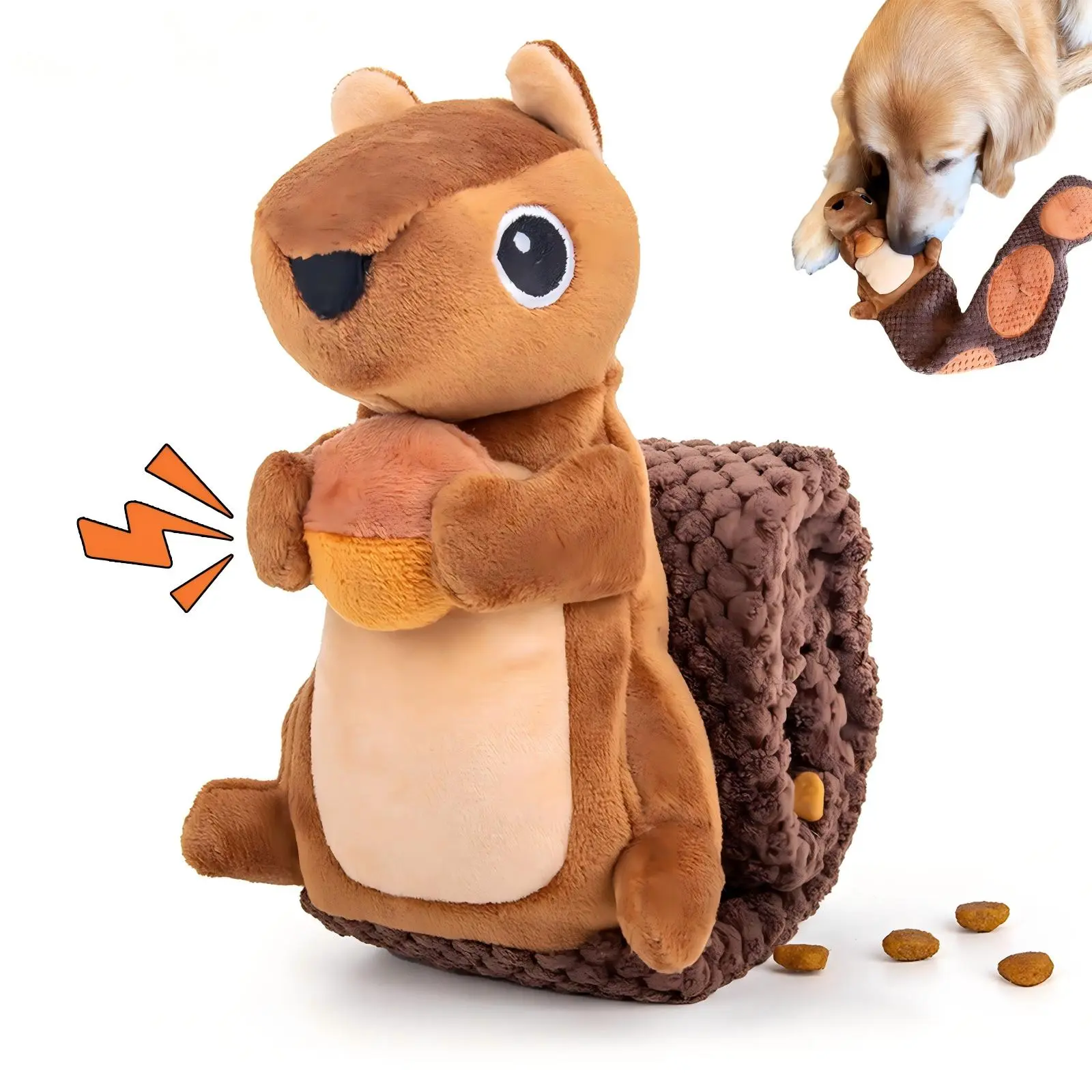 Durable Squirrel Plush Dog Toy, Interactive Chew Toy with Treat Holder, Dog Puzzle Training Toy for Aggressive Chewers, Keeps Dogs Busy & Happy