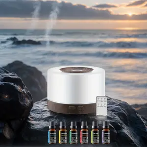 Smart Aromatherapy Humidifier Kit 500ML - Home/Bedroom Stress Relief Diffuser with Remote, Mood Lighting & 6 Therapeutic Oils humidifier for baby relaxing home home humidifiers eco-friendly material flame night light fireplace diffuser ideal fragrance Col