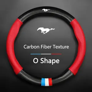 Carbon Fiber Texture Car Steering Wheel Cover, Anti-Slip Breathable Dustproof, for Ford Mustang Explorer Edge Fusion Mondeo F150 F250 F350 F450 F550