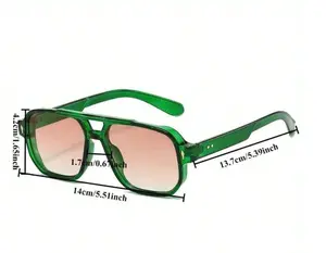 1 Piece Retro Women's Square Double Bridge Glasses - Transparent Green PC Frame, Lightweight Protective Lens, Casual Unisex Versatile Eyewear, Comfort Fit & Durable Craft, For Beach/Vacation/Travel/Cruise/Daily Wear, Fashion Accessories