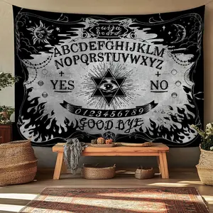 1pc Polyester Ouija Board Print Tapestry - Machine-Wash Home Decor, Black and White Mystical Gothic Divination Wall Hanging, Bohemian Medium-Size for Living Room, Bedroom summerwins,summerwins
