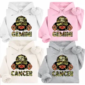 [Made in USA] Full 12 Zodiac Camo Hoodie, Afro Woman Astrology Sign Graphic Pullover Hoodie, Sparkly Hat Horoscope Hoodie, Trendy Zodiac Streetwear Oversized Hoodie, Unisex Gift For Women Men Zodiac Lovers S-5XL