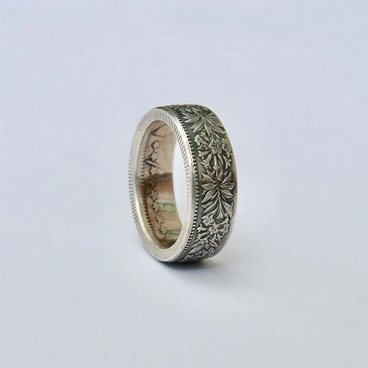 Franc Handmade Coin Edelweiss Pattern Ring Unisex Jewelry