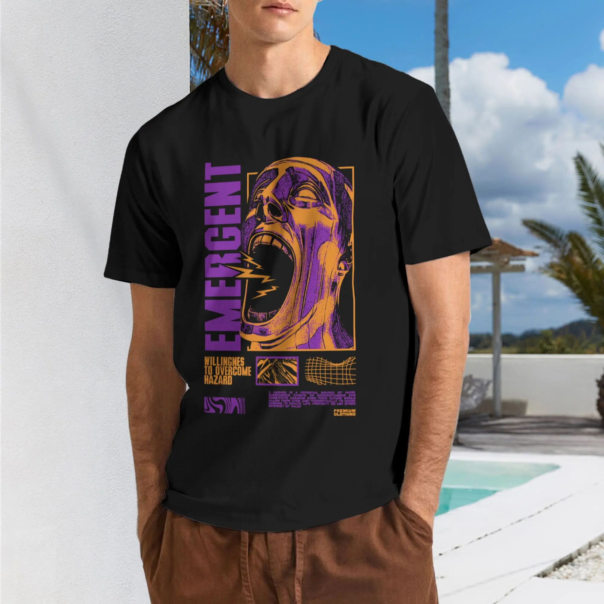 Retro Halftone Portrait Print T Shirt Willingness To Overcome Hazard Dark Punk Tee Mens Trendy Graphic Top #DarkAesthetic #PunkTee #VintageGraphicTee #StreetStyleMen