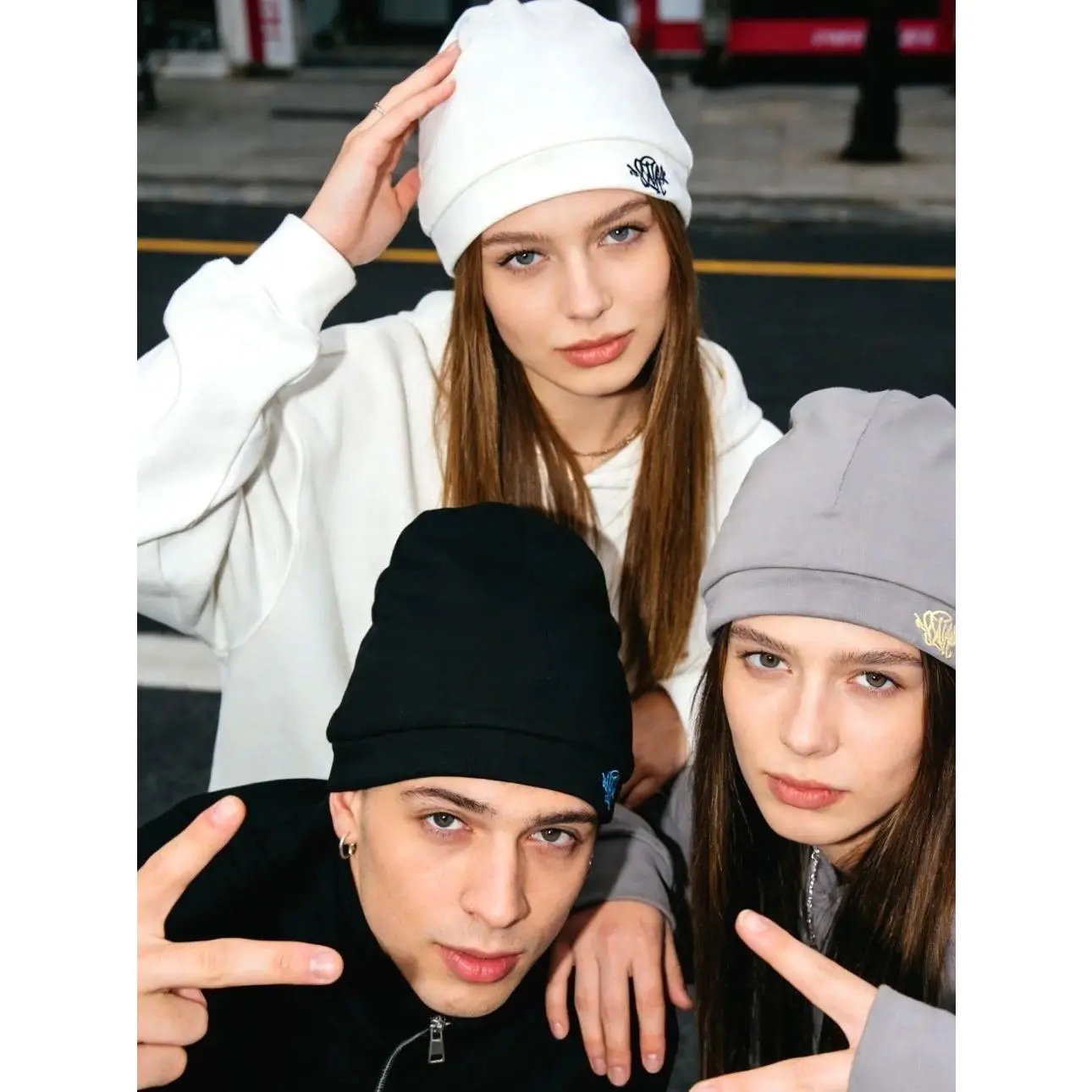 Syna World Breathable Cotton Blend Graphic Skull Cap - Unisex Elastic Beanie with Letter Embroidery, Everyday Streetwear Fashion Headwear Accessory, Skull Caps, Snug Fit, Year-Round, Casual, Fitted, Letters, Everyday Wear, Snug Stretch, Unisex Fit