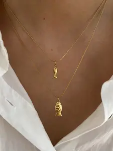 Cute Solid Small Fish Pendant Stainless Steel Necklace, Dainty Minimalist Necklace, Waterproof Women's Party Jewelry, Stackable Jewelry Gift, Charms Necklace