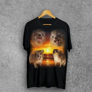 Four Hyraxes Retro Graphic T-shirts, Vintage Hyrax Sunset Tshirt, Dassies Gift, Hyrax Tee, Stupid Silly Gifts, Funny Ironic Shirt, Awawa Tee 69L