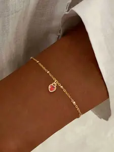 Colorful Crystal Heart Pendant Bracelet for Women, Heart Design Bracelet, Cute Stainless Steel Beaded Chain, Simple and Elegant Ladies' Wristband