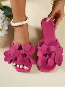 Women's French Style Square Toe Flat Sandals, Summer Fashion Vacation Beach Shoes, Lightweight Casual Home Slippers