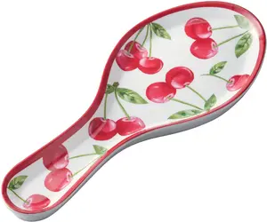 Cherry Melamine Spoon Rest, Cooking Spoon Holder for Stove Top, Kitchen Counter, and Dining Table, 9.625 Inch, Red