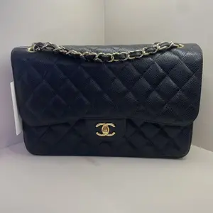 Pre-owned CHANEL Jumbo Classic Flap Bag, Black Caviar Grained Calfskin Leather with Gold Tone Hardware A150 2011 HK