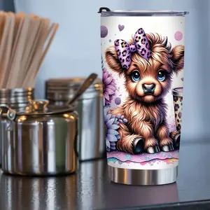 20oz Stainless Steel Insulated Cup with Lid, Leopard Bow Cow Print Design, Dual-Layer Vacuum Thermal Bottle for Outdoor Travel Sports Drinkware
