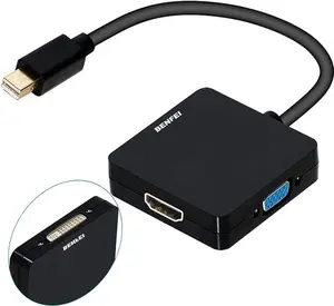 BENFEI Mini DisplayPort to HDMI VGA DVI 4K Adapter, 3-in-1 Gold-Plated Adapter Male to Female Accessories Computer