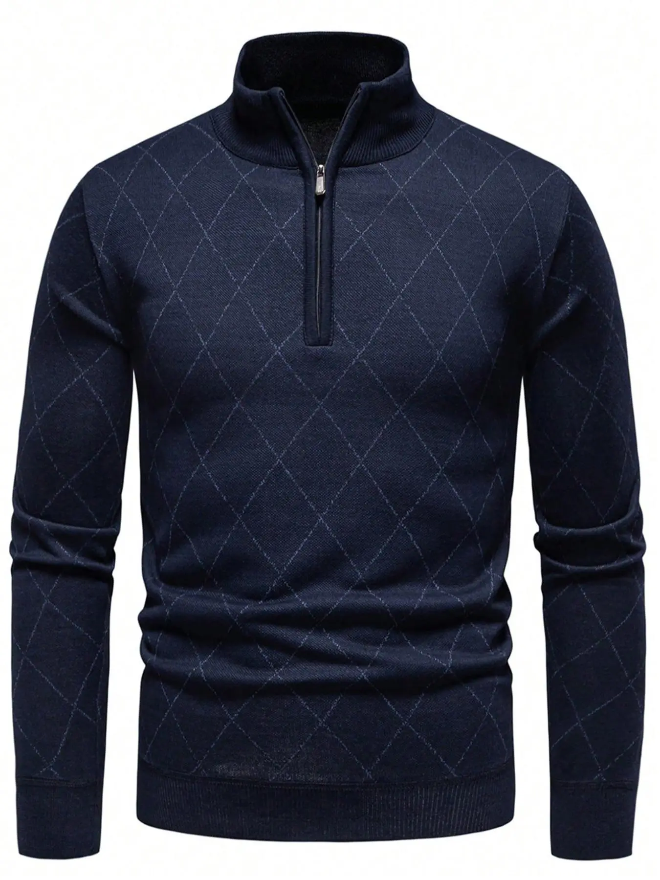 Men's Argyle Pattern Half Zip Sweater, Regular Fit Casual Long Sleeve Jumper for Spring & Fall, Fashion Men's Knitwear for Daily Wear, Winter Warm Pullover, Half Zip Top