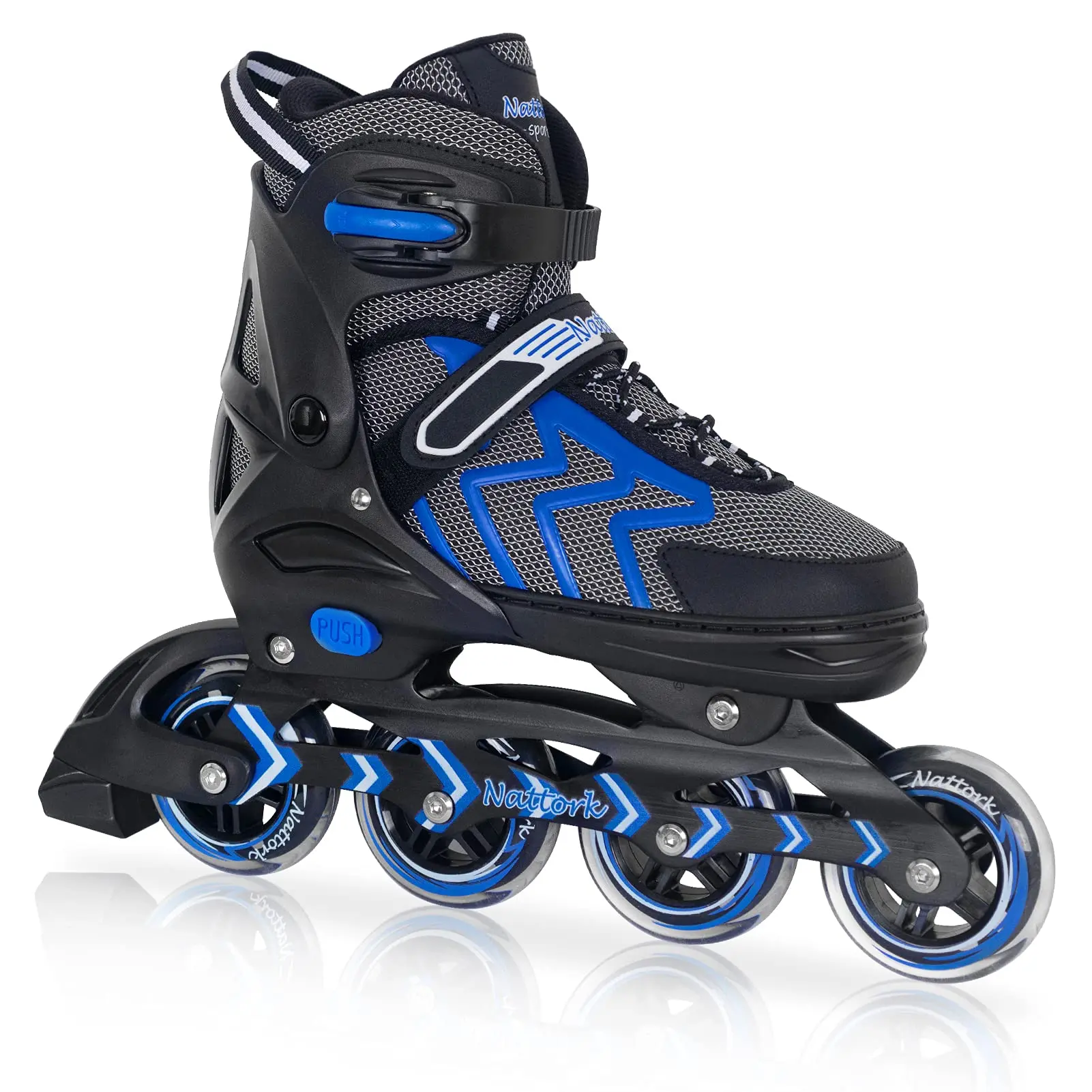 Adjustable Inline Skates for Teen Beginners, Shock Absorbing 82A PU Wheels Indoor Outdoor Recreational Blades
