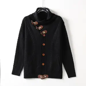 Men’s Knit Button-Up Sweater – Warm High Neck Style
