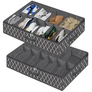 Underbed Shoe Storage Bag, 2 Counts Space Saving Dust-proof Shoe Storage Bag with Cover & Handle, Fabric Storage Drawer, Home Organizer for Bedroom Dormitory Living Room Office