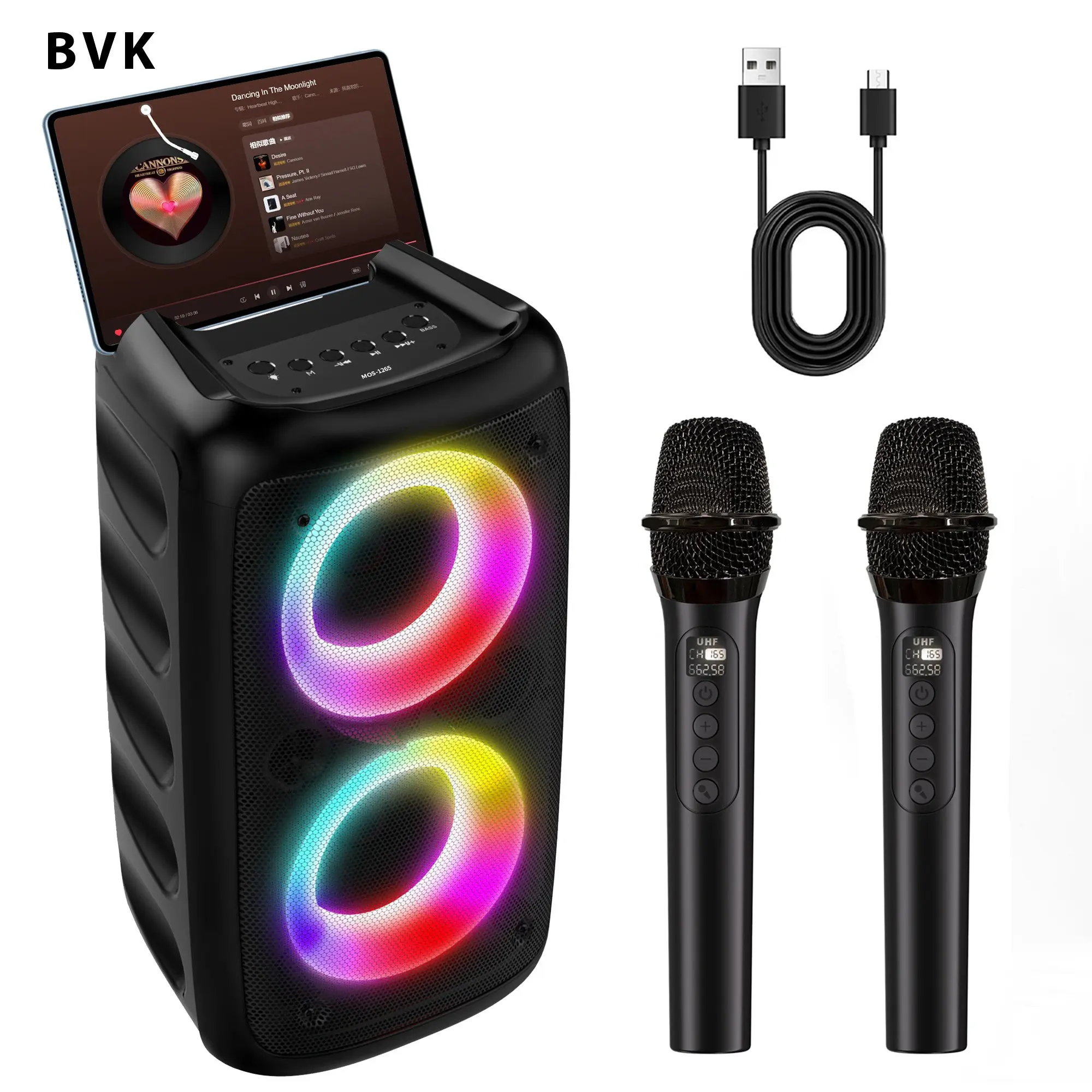 MOS-1265 Wireless Bluetooth-compatible Speaker, Portable Karaoke Speaker, TF Card/USB/aux Input, Dual Speakers, 2400mah Battery, Usb Rechargeable Speaker, Party Speaker, Best Holiday Gift, Wireless Bt Speaker